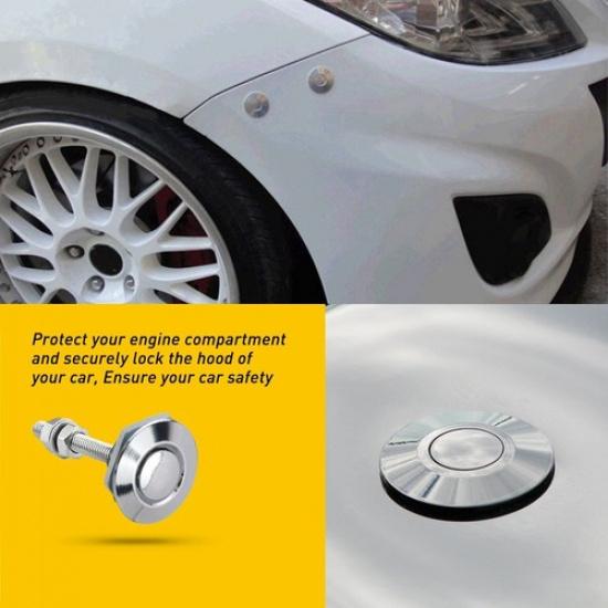 Silver Push Button Quick Release Hood Bonnet P Lock Clip Bumper Latch Kit 4X