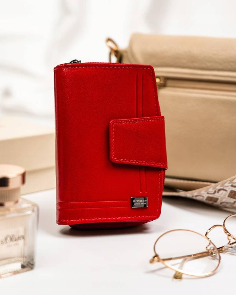 Women's wallet made of genuine leather with a zipper and snap closure - Rovicky