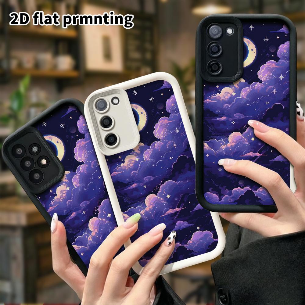 Phone Case: 2D Flat Samsung Galaxy A34 A35 M05 M06 S20 S22 S21 FE Plus 5G Step Edge Case, Cloud and Crescent Moon, Christmas and Halloween Gift