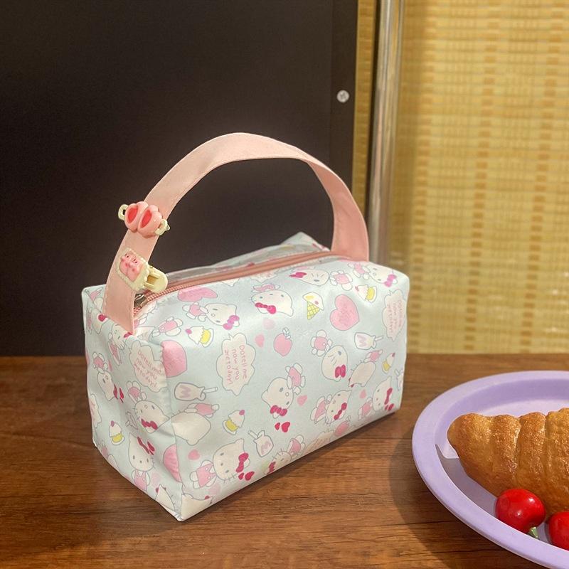 Косметичка Hello Kitty с ручкой Мягкая дорожная сумка для хранения косметики Портативный органайзер с принтом котенка Пенал Косметичка-клатч
