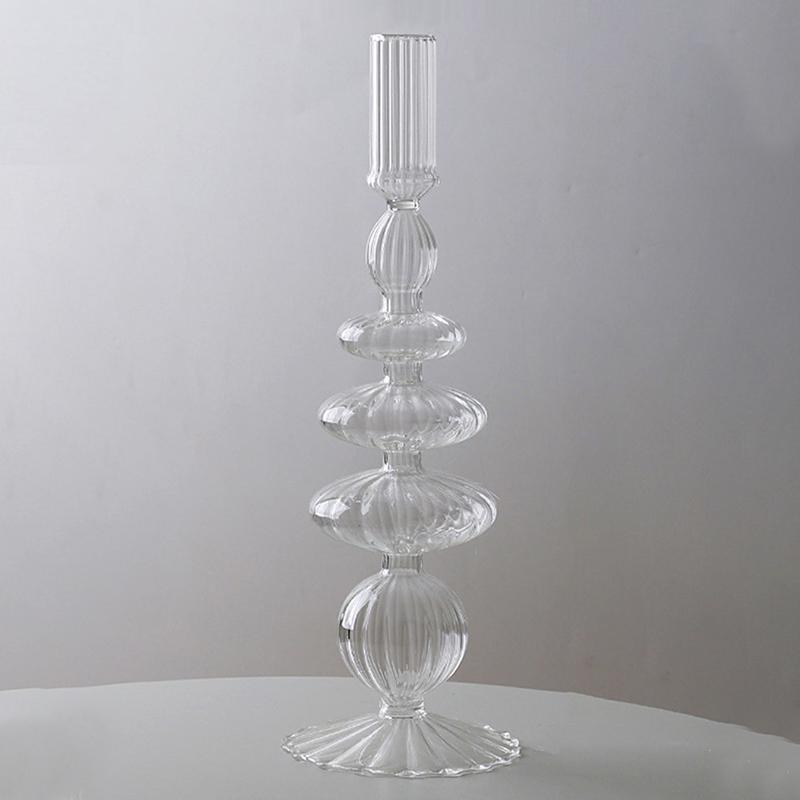 Полосатый многокольцевой подсвечник, водная стеклянная ваза, красочный прозрачный подсвечник