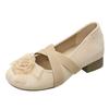 Inner height increase thick heel flower shallow mouth single shoes women's 2025 new soft leather French cross belt ballet shoes Mary Jane shoes
