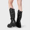 Ботильоны на толстой подошве с вышивкой и металлической отделкой, женские ботфорты до колена на маленькой толстой подошве
