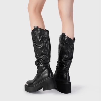 Ботильоны на толстой подошве с вышивкой и металлической отделкой, женские ботфорты до колена на маленькой толстой подошве