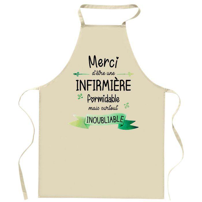 Tablier de cuisine - Planetee - Motif Infirmière «Merci Inoubliable Femme» - Coton résistant - Impression France