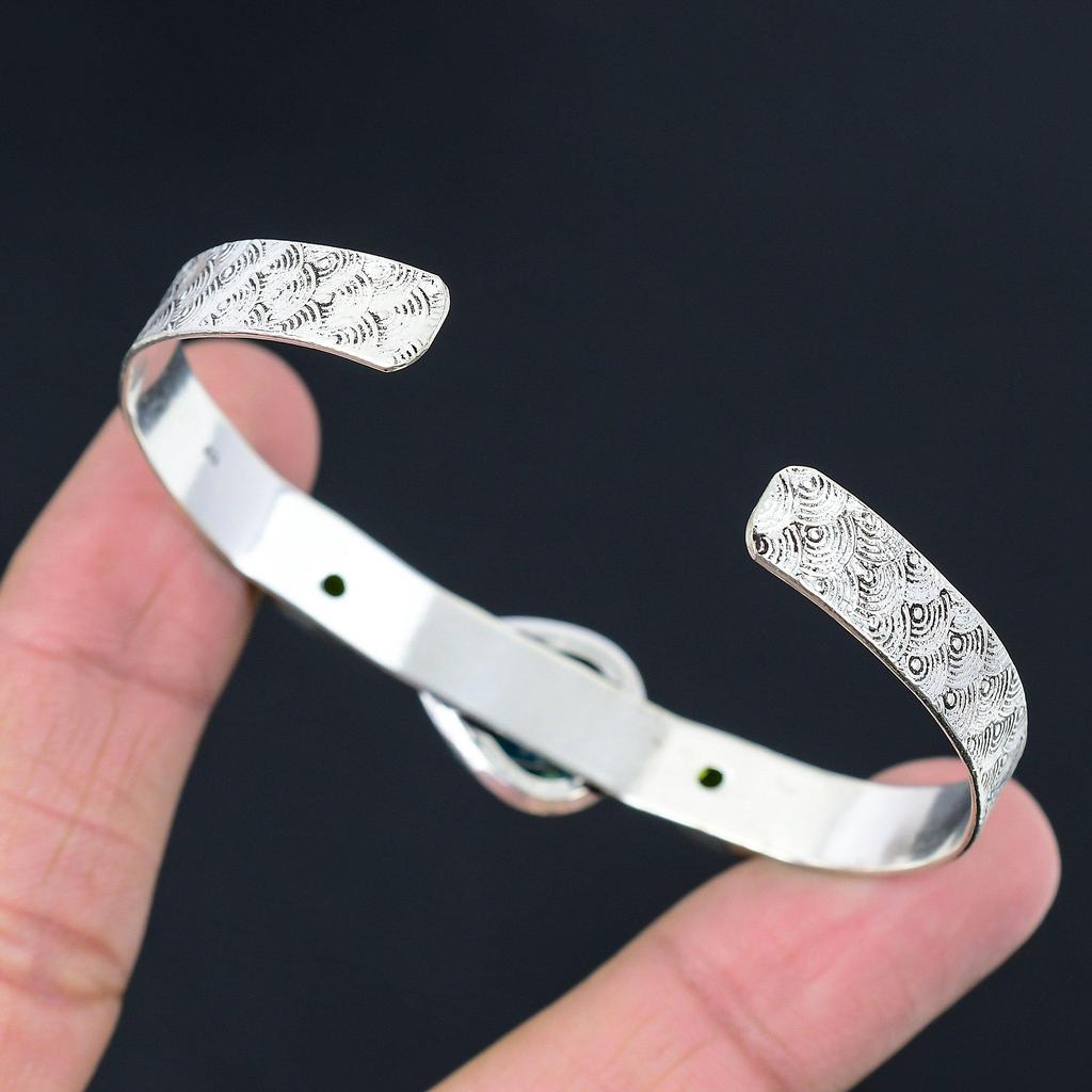 Натуральный браслет-бенгл из хризоколлы, регулируемый, из стерлингового серебра 925 пробы для девочек