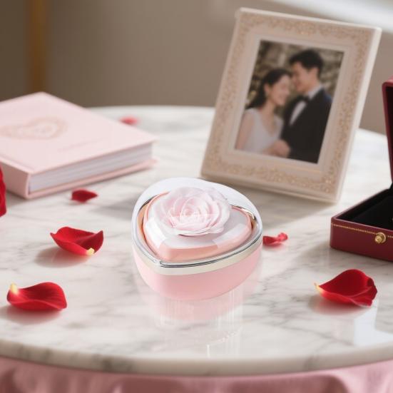 Коробочка для кольца в форме сердца, футляр для кольца с розой из стабилизированного цветка, бархатная внутренняя часть, подарочная коробка для ювелирных изделий на годовщину свадьбы