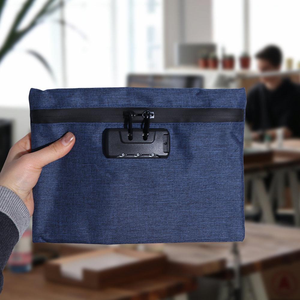 Zip Closure Money Bag with Lock Combination Lock Security Document Bag Camping