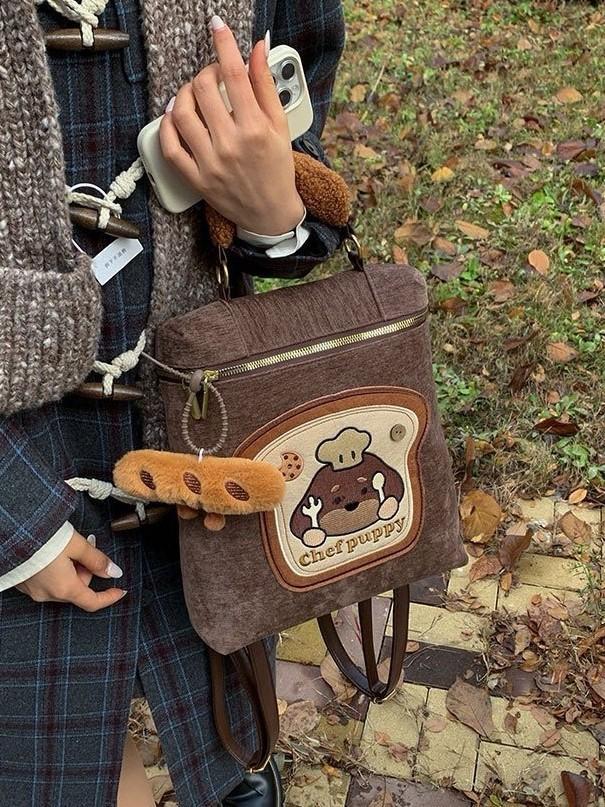 Chef Puppy Cartoon Shoulder Bag With Splicing Detail And Soft Pu Fabric For Casual Outings