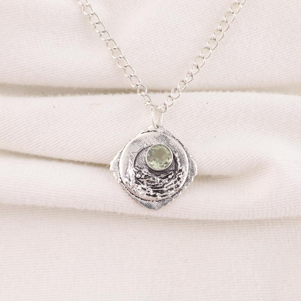 Green Amethyst Gemstone Pendant, 925 Solid Sterling Silver Pendant, Handmade Antique Jewelry, Gift For Mother Day