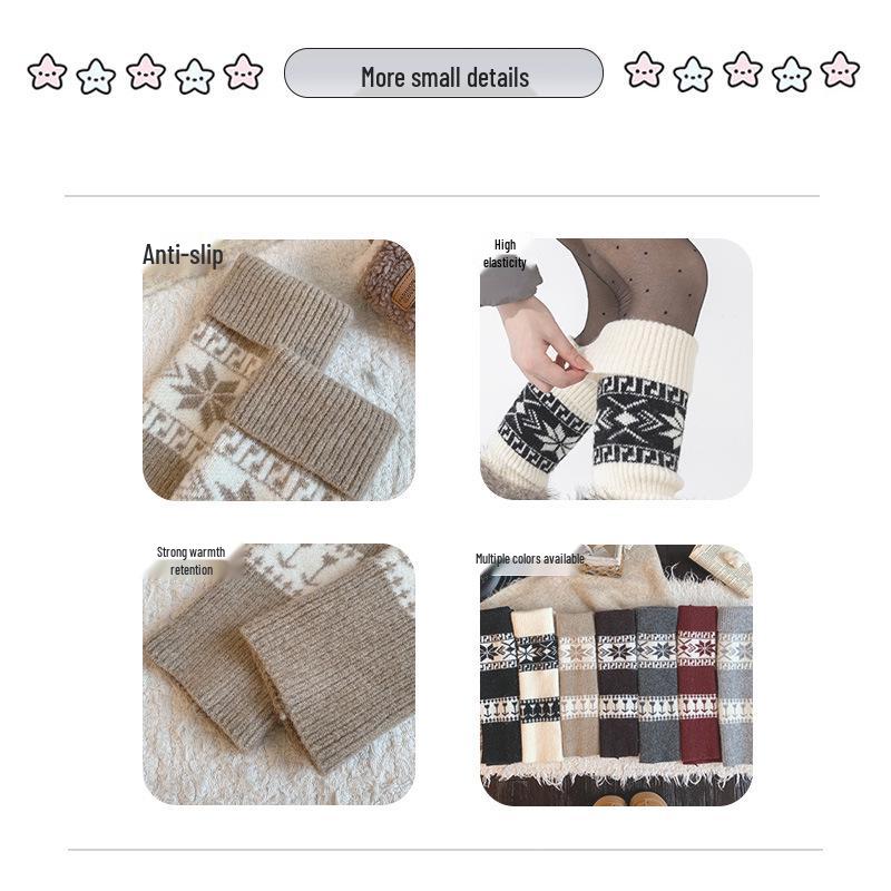 Ethnic Style Wool Leg Warmers: Women’s Thick, Warm, Knitted Calf Warmers with Retro Snowflake Pattern for Autumn and Winter.