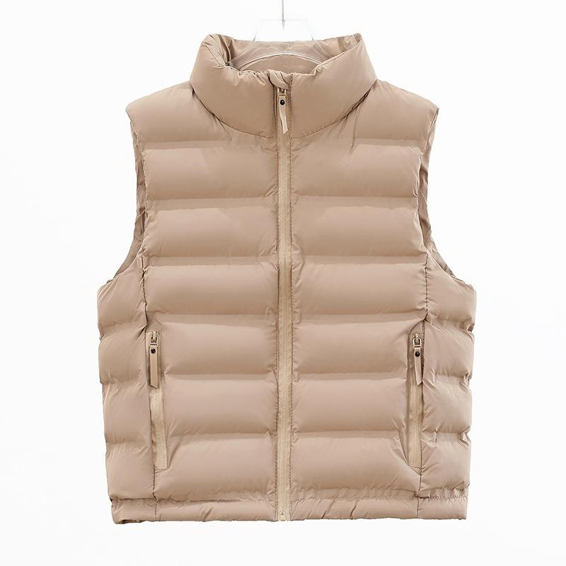 Women Stand Collar Zip Up Solid Color Pockets Loose Winter Vest
