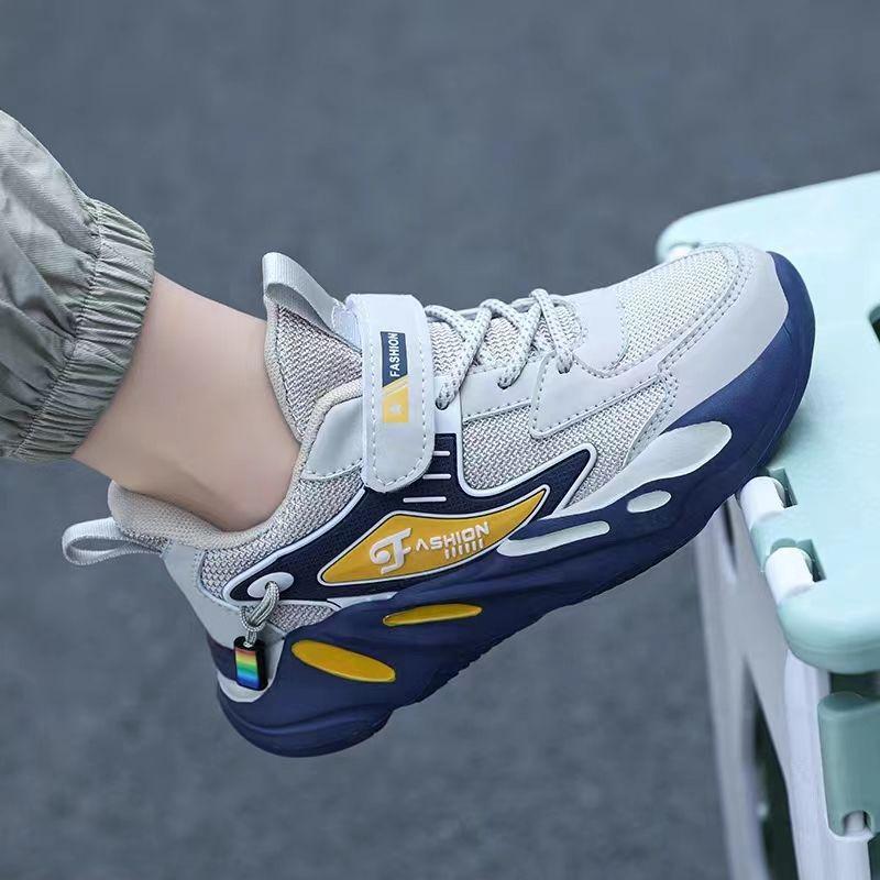 Обувь для мальчиков, спортивная обувь, осенние школьные кроссовки для бега, детская сетчатая кожаная повседневная обувь для среднего и старшего возраста, нескользящая и износостойкая