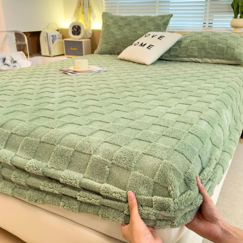 Winter Warm Fitted Bed Sheet Taff Velvet Fleece Bed Linen Single/Double/King/Queen Size Plush Mattress Cover Thick Bed Cover