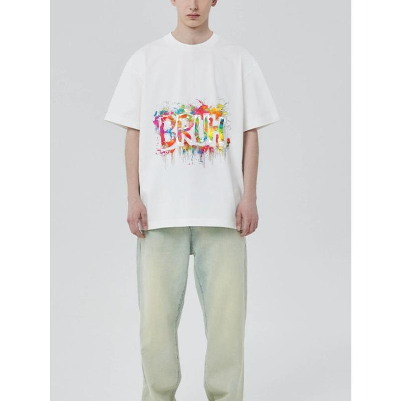 Черная футболка с цветным принтом-граффити Bruh для повседневной носки