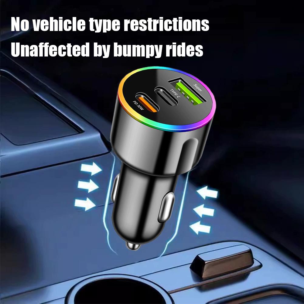 Быстрое автомобильное зарядное устройство 60 Вт PD30 Вт QC3.0 Двойной порт USB C Автомобильное зарядное устройство 7 цветов RGB Атмосферная подсветка Адаптер быстрой зарядки Для мобильного телефона