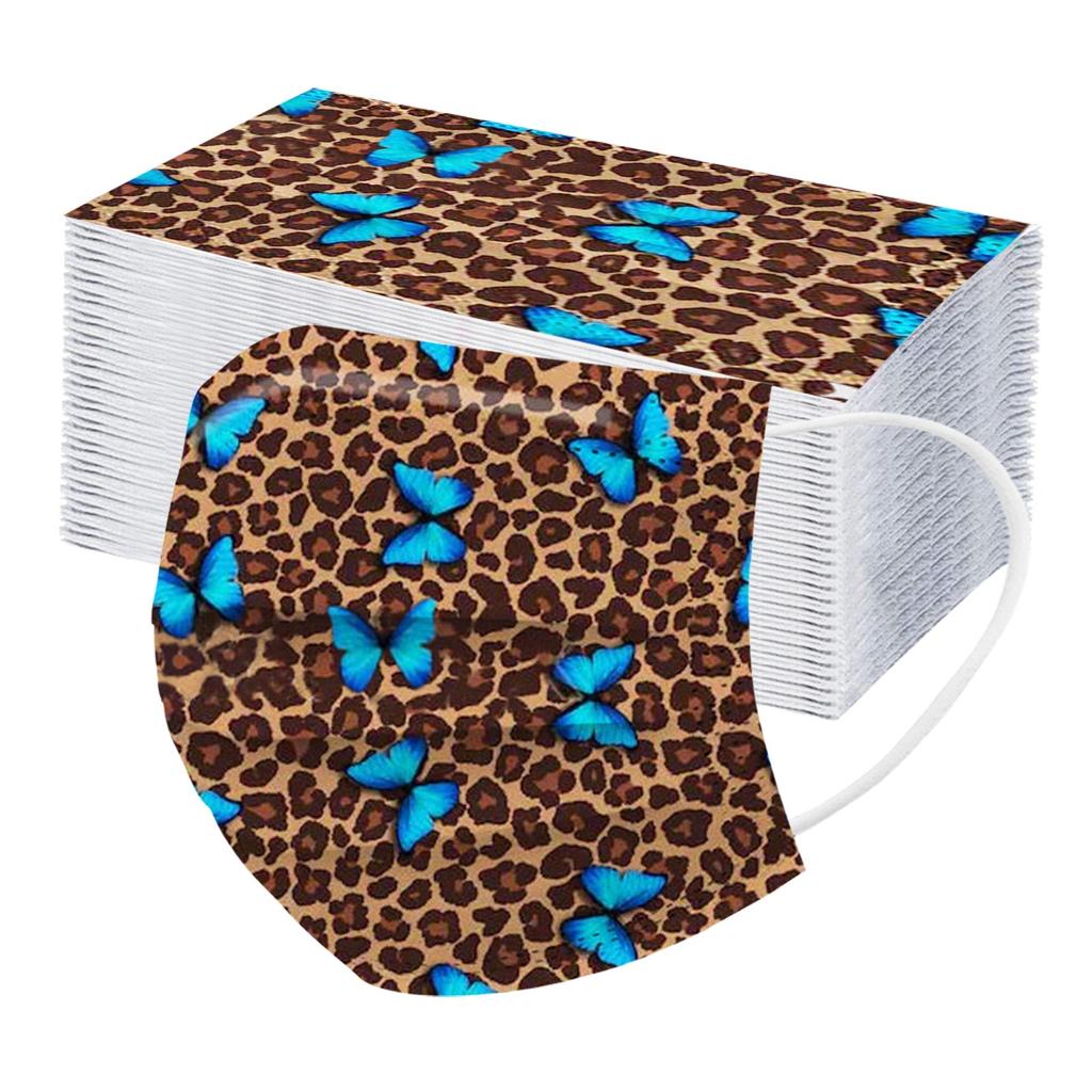 50PCS Adult Leopard Print Plus Butterfly Three-Layer Disposable Protective Mask