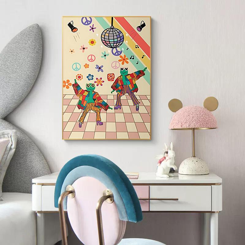 Забавная лягушка, дискотека, триповый постер, холст, картина, ретро 70 s, хиппи, диско-шар, танцующие лягушки, настенное искусство для гостиной, домашний декор