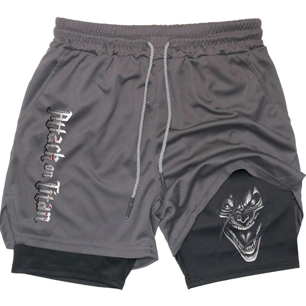 Мужские шорты для бега, шорты для тренировок, шорты с принтом аниме «Атака титанов», шорты для спортзала, летние спортивные шорты, фитнес, тренировки, шорты для бега