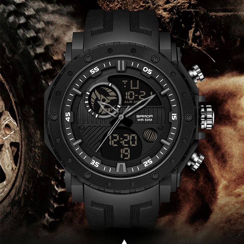 New SANDA Smart Multi-function Dual-display Luminous Electronic Watch Waterproof Outdoor Mountaineering Men's Watch
