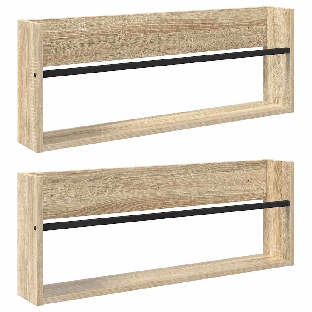 Magazine Shelf 2 pcs Sonoma Oak 80 x 12 x 30 cm Wood Based Material