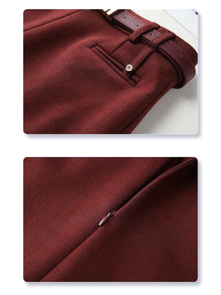 Женская юбка миди из красного твида с ангорой - Осенне-зимняя прямая юбка-карандаш с разрезом сзади