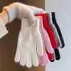 Autumn and Winter New Female Rabbit Fur Solid Color Knitted Wool Gloves, Cold-proof Students Warm Thickened Wrist Guards, Split-finger Gloves