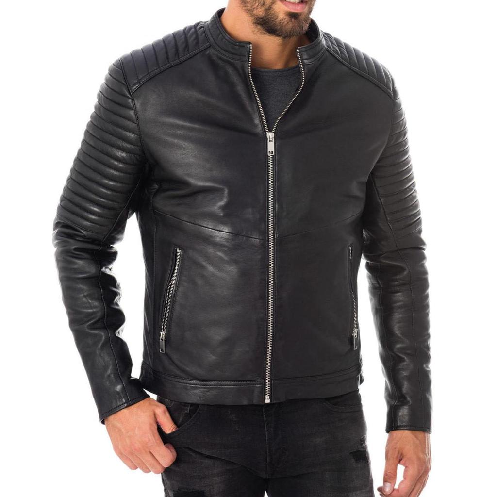 SkinOutfit Men's Genuine Lambskin Black Leather Jacket Stylish Motorcycle Bomber Biker Outerwear MJ 223