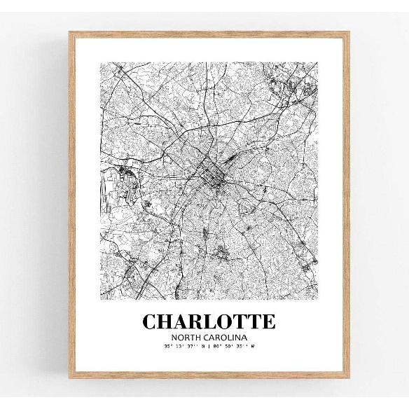 Eleville 8X10 Unframed Charlotte North Carolina City View Abstract Road Modern Map Art Print Poster Wall Office Home Decor Minimalist Line Art