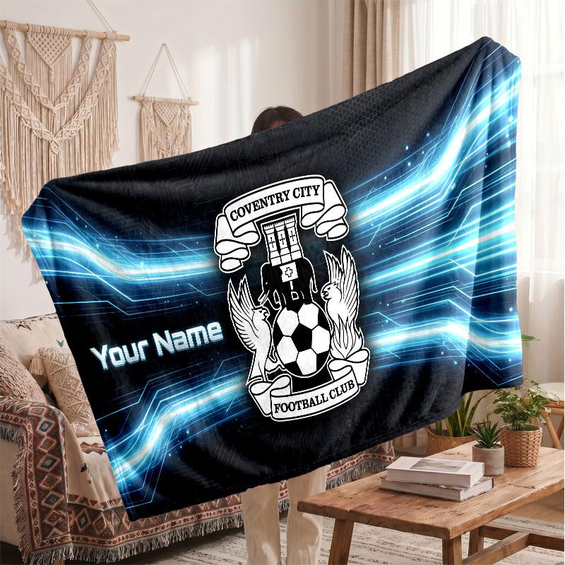 Coventry City Personalized Fleece Blanket With Football Logo, Custom Name Text Soft Warm Home Throw Blanket