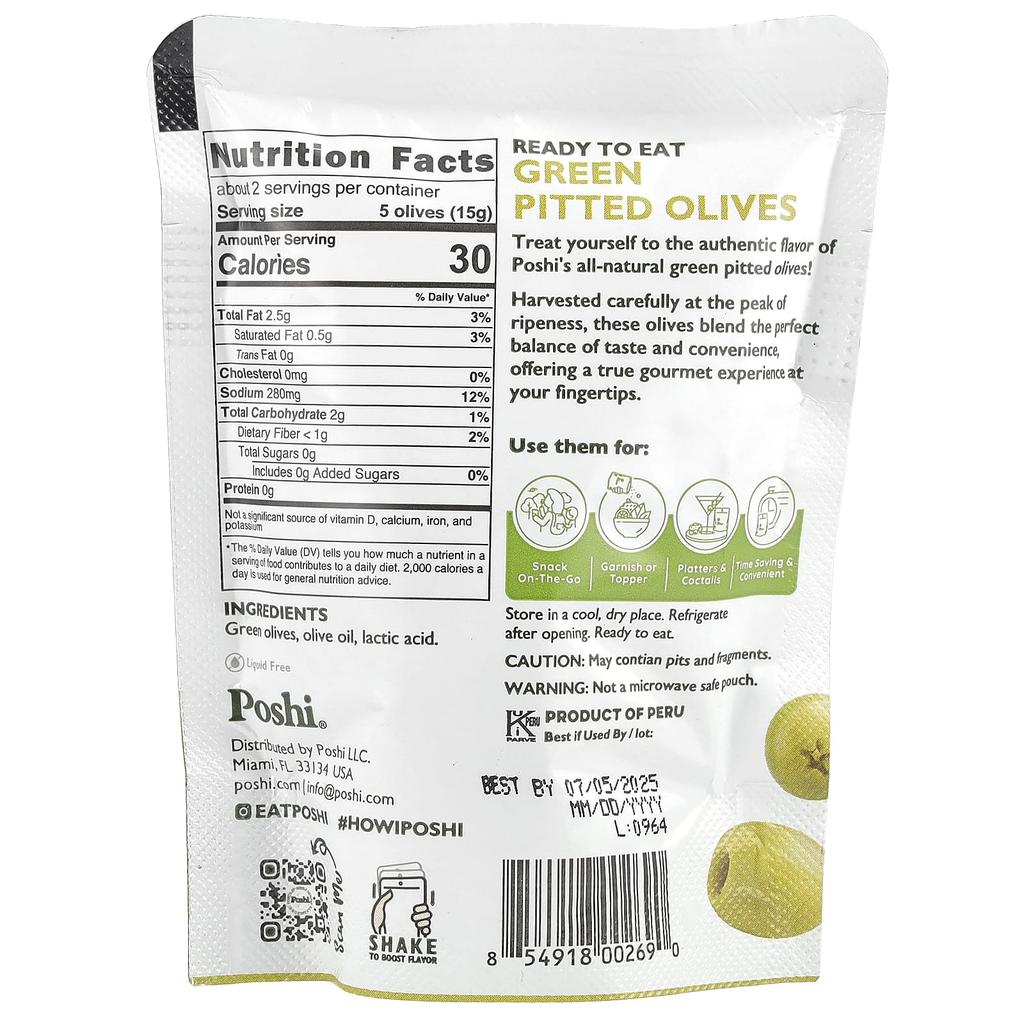 poshi Закуска, Оливки зеленые премиум, оригинальные, 1,1 унции (30 г)