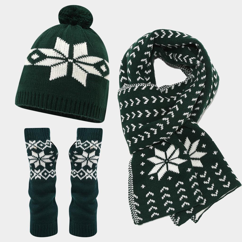 Christmas Deer Pattern Knit Headwear Scarf Gloves Collection With Acrylic Material For Cold Season