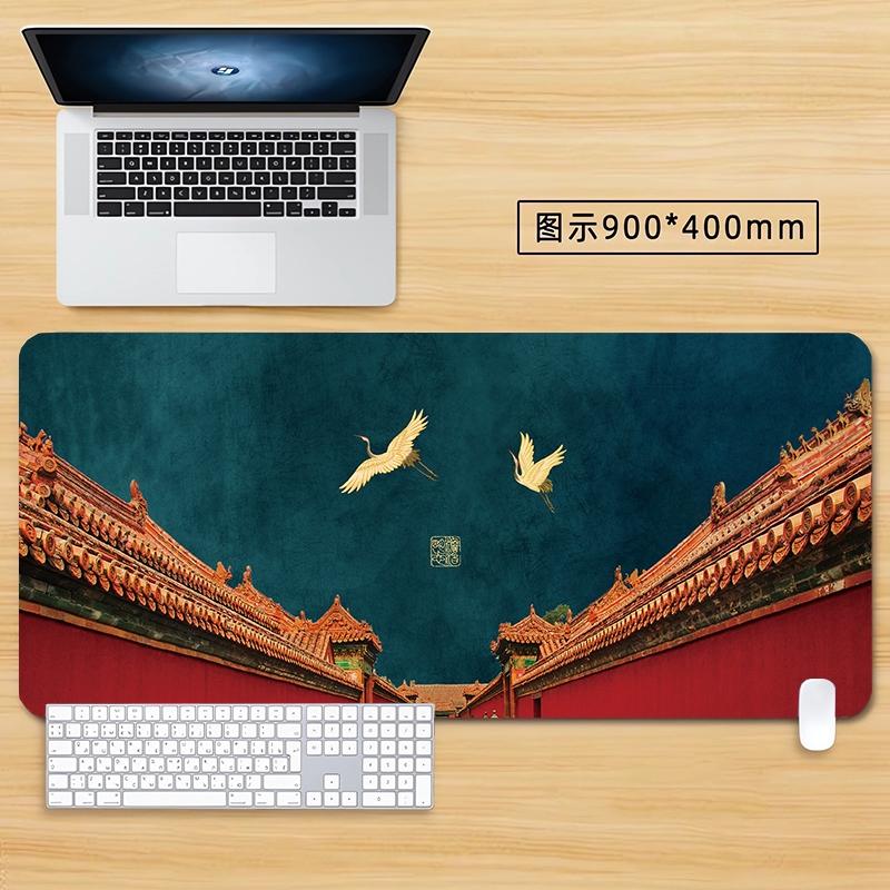Zen Japanese Landscape Desk Mat with Birds and Mountains Gaming Mouse Pad