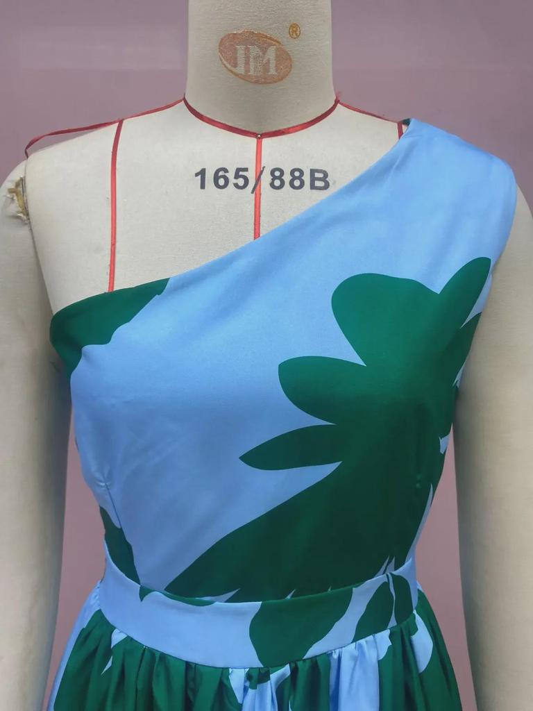 2025 Spring/Summer Women's Floral One-Shoulder Dress