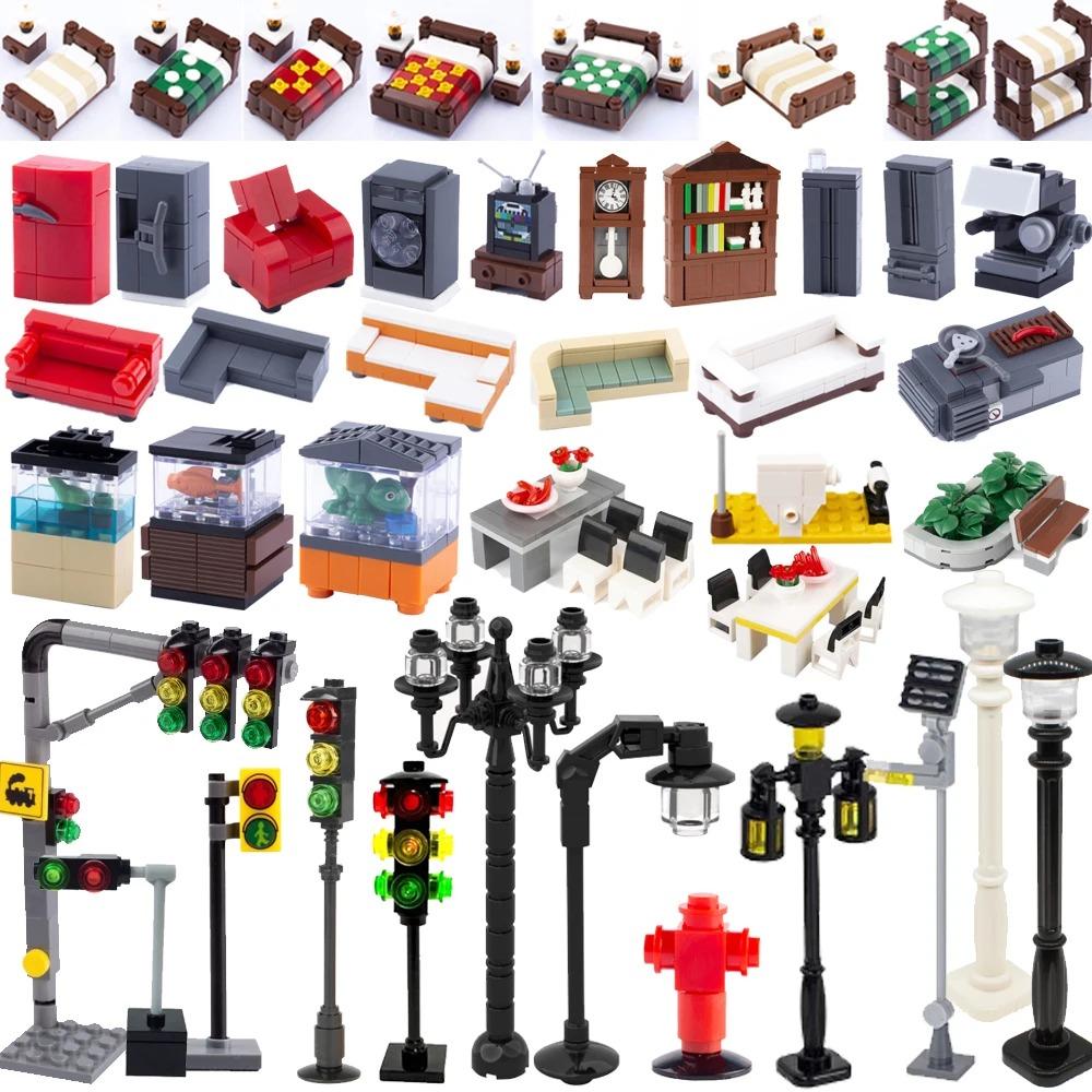5 шт. Городской светофор Строительный блок MOC DIY Игрушка Сборка Уличный фонарь Мебель Сиденье Диван Кровать Телефон Книжный шкаф Аквариум K20
