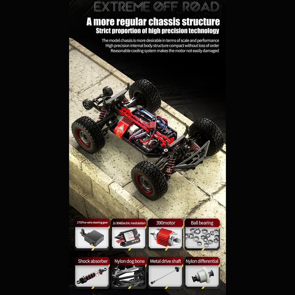 Автомобиль с дистанционным управлением, 2,4G 1:16. 4-колесный высокоскоростной автомобиль с дистанционным управлением, скорость 38 км/ч, тяга по бездорожью