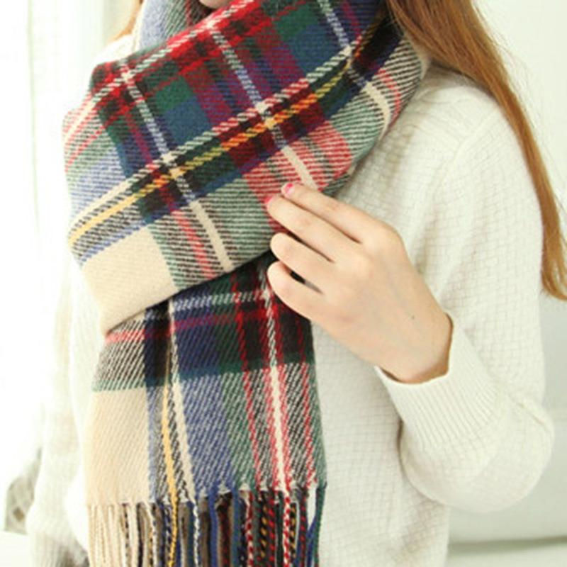 Plaid Scarf Women's Autumn and Winter Campus Style New Tassel Warm Jacquard Couple Color Plaid Shawl