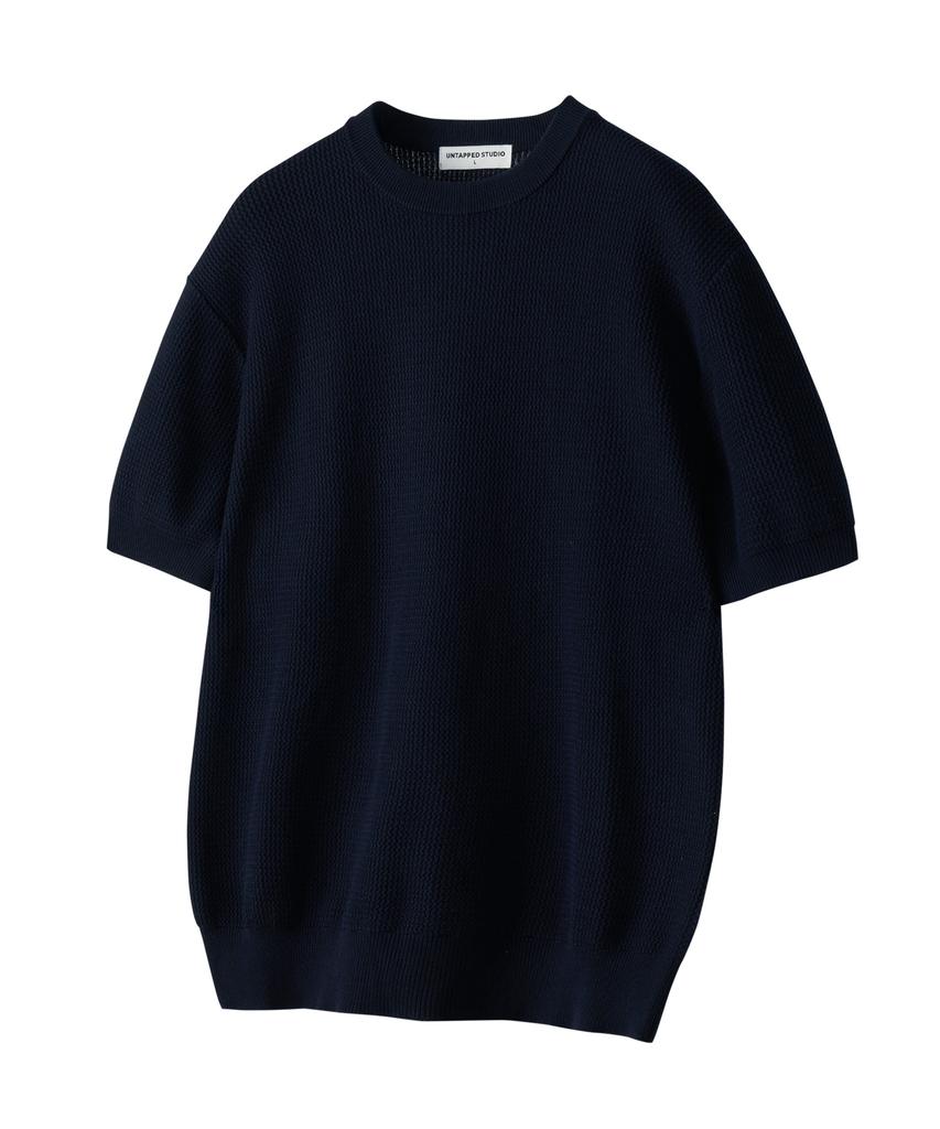 UNTAPPED STUDIO [2Pack] Cool-Like Linen Crochet Round Short Sleeve Knit 5 Colors (Type A)