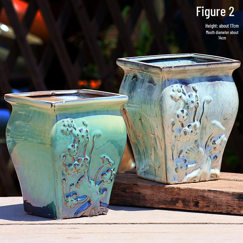 Терракотовый горшок для суккулентов ручной работы, большой квадратный с глянцевой глазурью и дышащим дизайном.