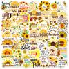 50 Sunflower English Stickers Small Fresh Ins Wind Sunflower Cartoon Stickers Mobile Phone Computer Stickers