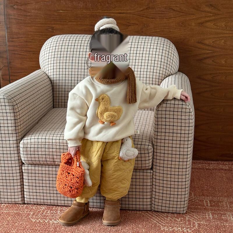 FADOBABY Children's Fleece-Lined Cartoon Sweatshirt and Quilted Pants Set