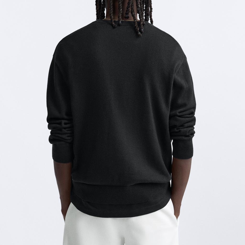 Zara Origins Special Collection однотонный повседневный свитер с круглым вырезом и длинными рукавами, мужской свитер, черный 9598432-800