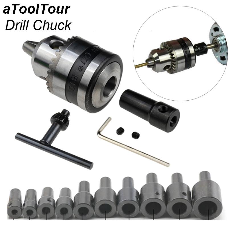 Mini Electric Drill Chuck Threaded Clamp 0.6mm-6mm B10 Mount Taper Connector Rod Motor Shaft with Adapter Key Wrench Power Tool