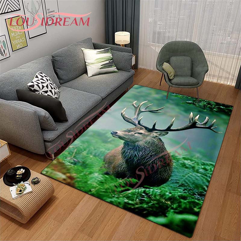 3D мультяшный ковер с оленем, дикая природа, горный пейзаж с лесным ковром для дома, гостиной, ковер с лосем для стирки, детские игровые ковры