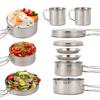 Camping Cookware Mess Kit 8PCS Stainless Steel Cooking Pot and Pan Set with Plates Cups for Outdoor Camping Hiking Backpacking