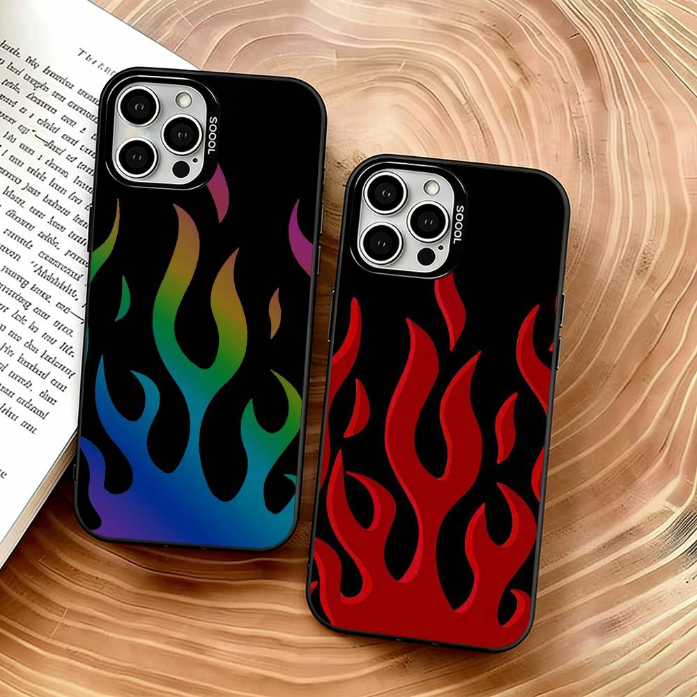 Огненный чехол для iPhone 17,16,15,14,13,12,11 Plus,Pro Max,XS,Цветная посеребренная внутренняя крышка