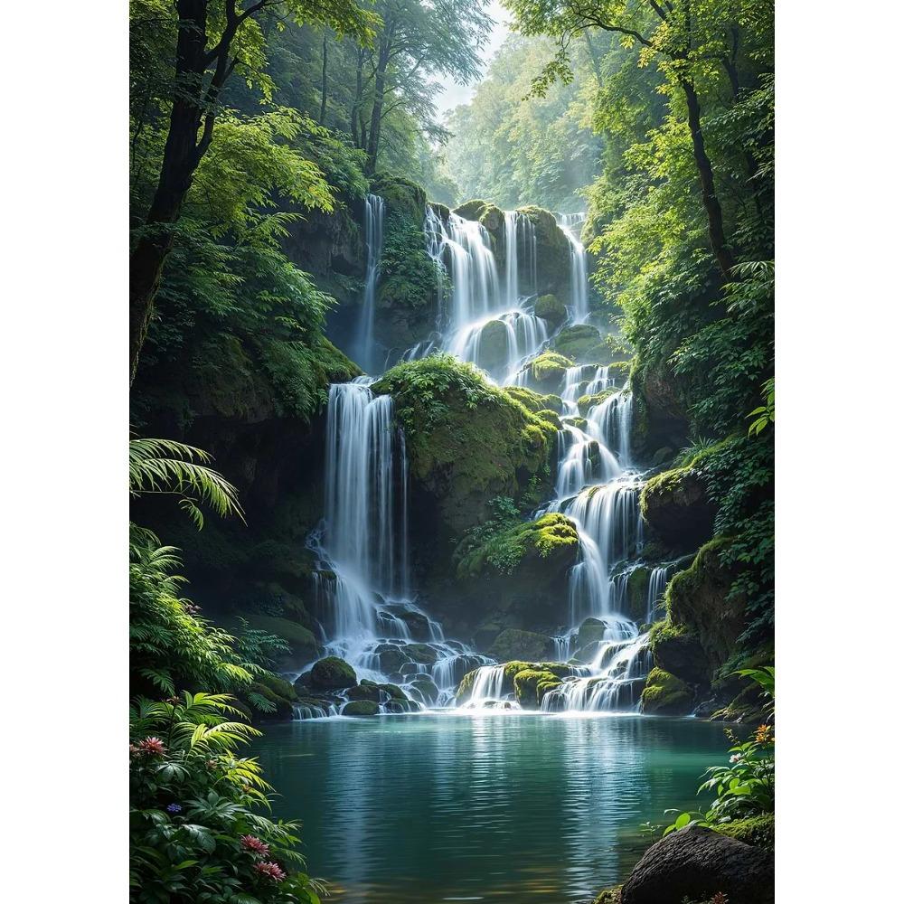 Natural Landscape Spectacular Waterfall Canvas Painting Green Tree Forest Posters Wall Art Prints Home Decor Frameless Paintings