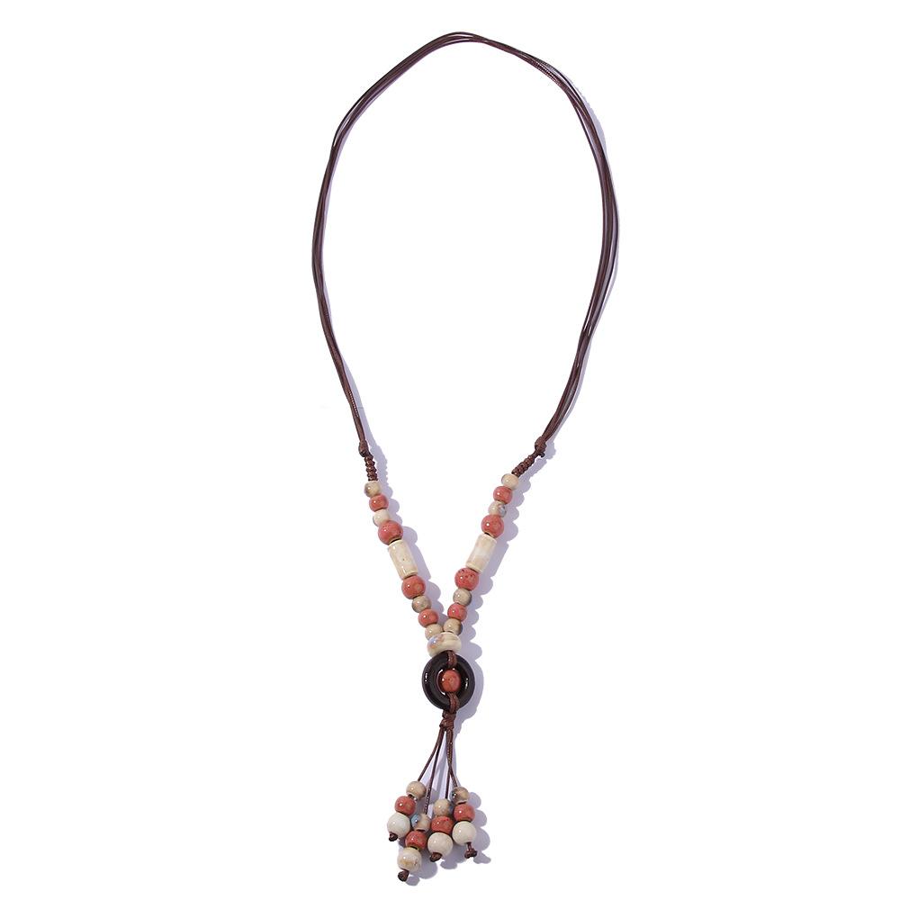 Ancient Ceramic Beads Sweater Chain Tassel Pendant Long Necklace Jewelry Gift
