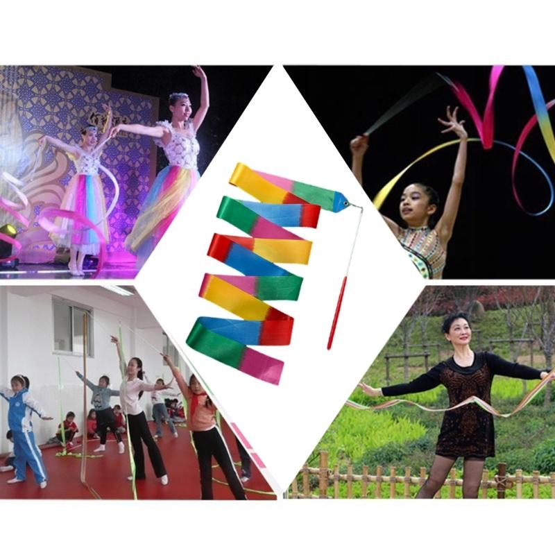 Dancing Ribbons Stick for Streamers Rhythmic with Twirling Rod Dance Ribbons Streamers Colorful Gymnastic Dance Ribbons