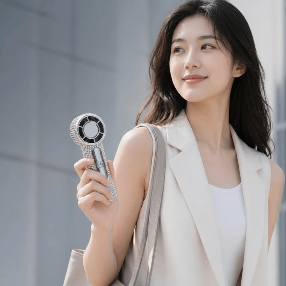 Strong Wind Rhinestone Handheld Fan Digital Display Mini Fan Portable Electric Fan  Summer